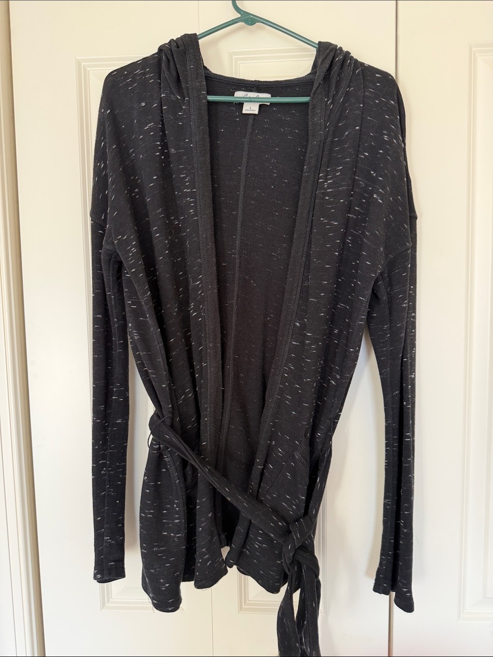 Lucky Brand Black Speckle Hooded Open-Front Cardigan